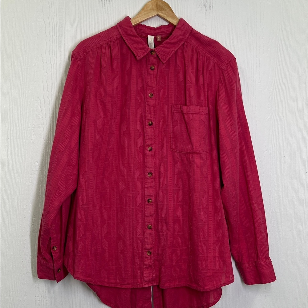 Anthropologie - Pilcro The Theresa Lace Up Button Down Pink Boho Blouse Size XL - Picture 7 of 10